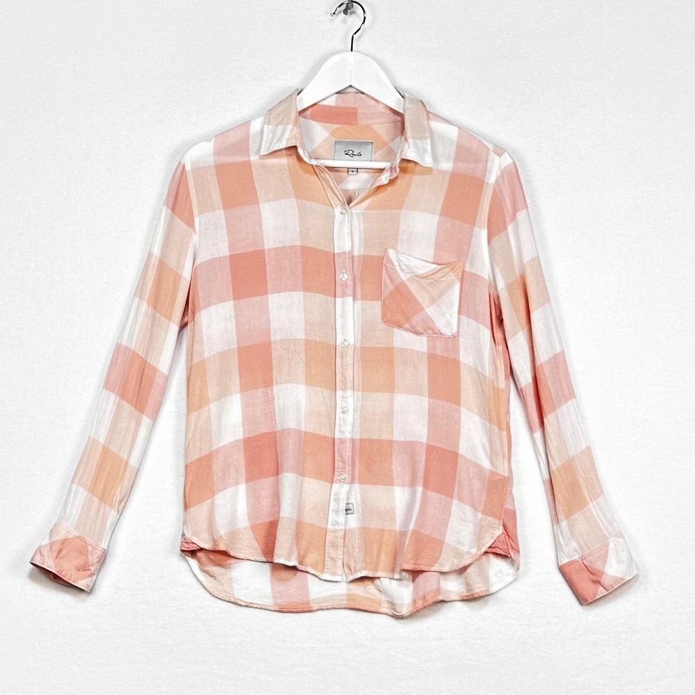 Rails Charli Button Up Women S Peach Pearl Linen Blend Gingham Plaid Flannel